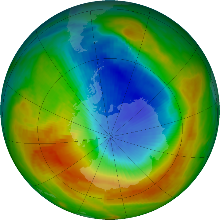 Antarctic ozone map for 31 October 1984